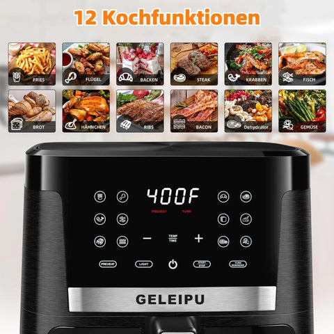 GELEIPU-DL27 Air Fryer - 1800W Motor 7L Capacity 12 Preset Modes Non-stick Coating - Black