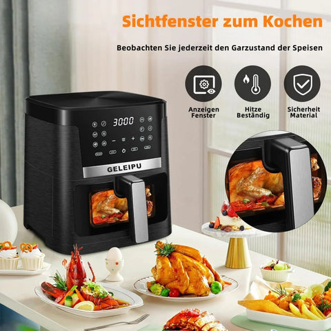 GELEIPU-DL27 Air Fryer - 1800W Motor 7L Capacity 12 Preset Modes Non-stick Coating - Black