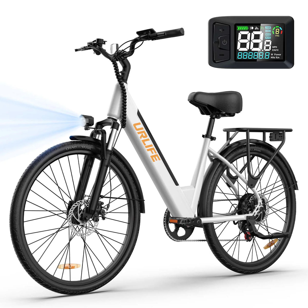 Electric Bike URLIFE E26  - 250W Motor 36V 13Ah Battery 26 Inch Tires Disc Brakes - White