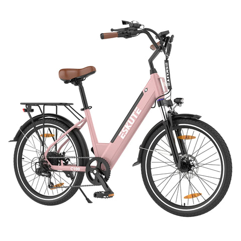 ESKUTE C100 Electric Bike - Motor 250W Battery 36V10.4Ah 26 Inch Tires Disc Brakes - Pink
