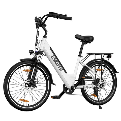 ESKUTE C100 Electric Bike - Motor 250W Battery 36V10.4Ah 26 Inch Tires Disc Brakes - White