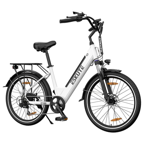ESKUTE C100 Electric Bike - Motor 250W Battery 36V10.4Ah 26 Inch Tires Disc Brakes - White