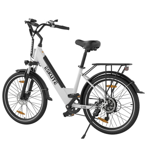 ESKUTE C100 Electric Bike - Motor 250W Battery 36V10.4Ah 26 Inch Tires Disc Brakes - White