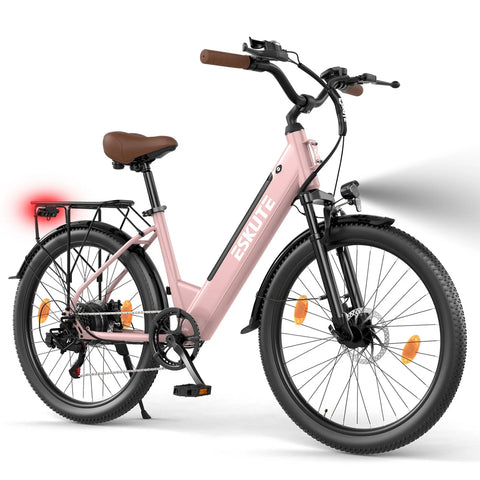 ESKUTE C100 PLUS Electric Bike Disc Brakes 250W 36V13Ah 100KM-pink