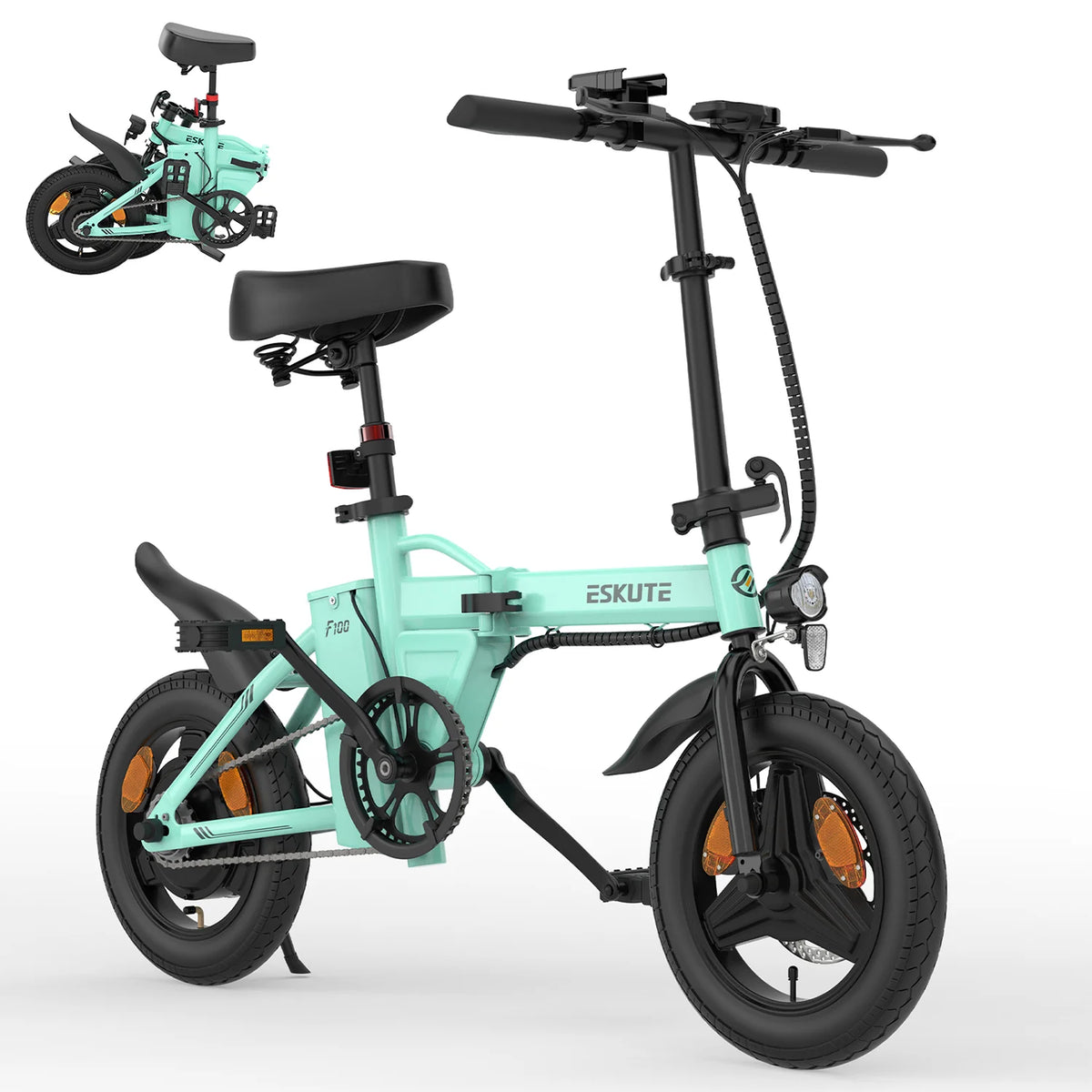 ESKUTE F100 Electric Bike 14 Inch Tire, 250W Motor, 36V 9AH Battery Mechanical Disc Brake - Blue