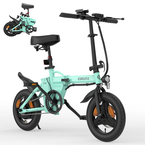 ESKUTE F100 Electric Bike 14 Inch Tire, 250W Motor, 36V 9AH Battery Mechanical Disc Brake - Blue