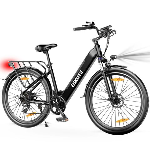 Electric Bike ESKUTE Polluno Plus - 250W Motor 36V20AH Battery 26 Inch Tires Mechanical Disc Brake - Black