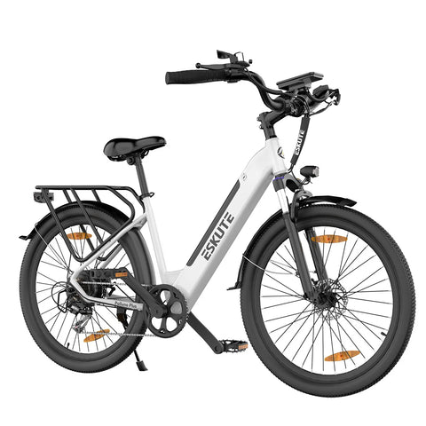 Electric Bike ESKUTE Polluno Plus - 250W Motor 36V20AH Battery 26 Inch Tires Mechanical Disc Brake - White