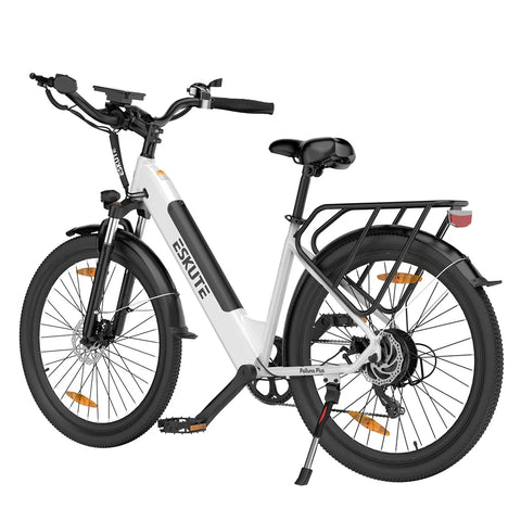 Electric Bike ESKUTE Polluno Plus - 250W Motor 36V20AH Battery 26 Inch Tires Mechanical Disc Brake - White