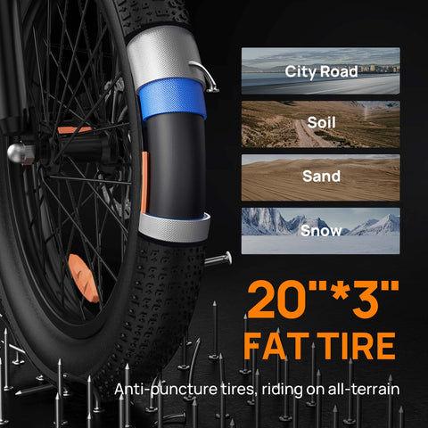 Electric Bike URLIFE E20 - 250W Motor 48V 13Ah Battery 20 Inch Tires  Disc Brakes - Black