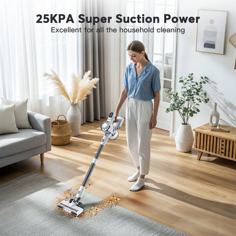 Teendow V08 Pro Cordless Vacuum Cleaner - 250W Power, 25,000Pa Suction, 35-Minute Runtime, 2.85kg Weight - White