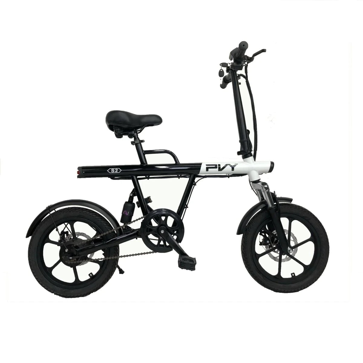 PVY S2 Electric Bike - 250W Motor 36V7.5AH Battery 60KM Range In PAS Mode Mechanical Disc Brakes - Black White