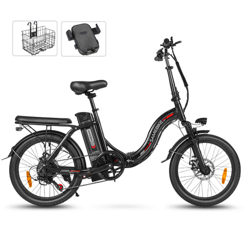 SAMEBIKE CY20 FT 350W Electric Bike - 350W Motor 36V13AH Battery 35KM Range Mechanical Disc Brakes - Black