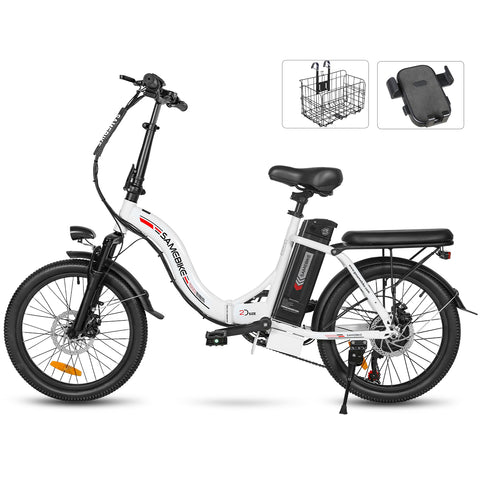 SAMEBIKE CY20 FT 350W Electric Bike - 350W Motor 36V13AH Battery 35KM Range Mechanical Disc Brakes - White