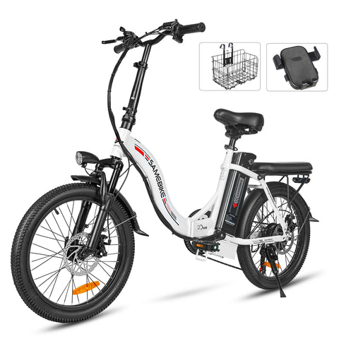 SAMEBIKE CY20 FT 350W Electric Bike - 350W Motor 36V13AH Battery 35KM Range Mechanical Disc Brakes - White
