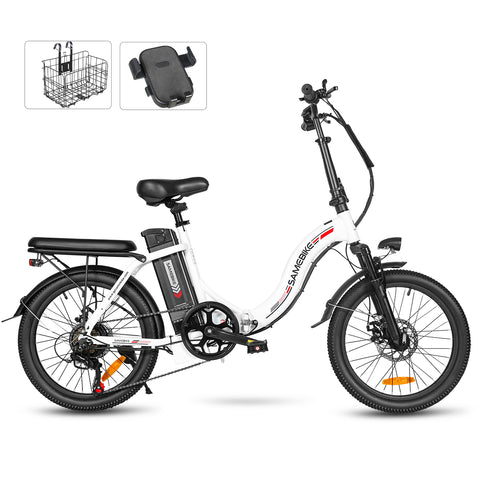 SAMEBIKE CY20 FT 350W Electric Bike - 350W Motor 36V13AH Battery 35KM Range Mechanical Disc Brakes - White