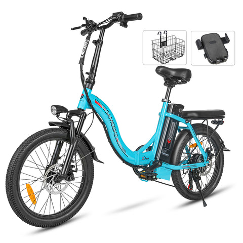 SAMEBIKE CY20 FT 350W Electric Bike - 350W Motor 36V13AH Battery 35KM Range Mechanical Disc Brakes - Lake Blue