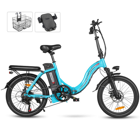 SAMEBIKE CY20 FT 350W Electric Bike - 350W Motor 36V13AH Battery 35KM Range Mechanical Disc Brakes - Lake Blue