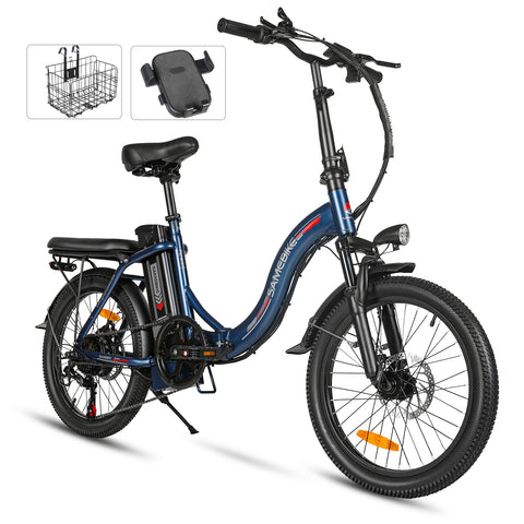 SAMEBIKE CY20 FT 350W Electric Bike - 350W Motor 36V13AH Battery 35KM Range Mechanical Disc Brakes - Dark Blue