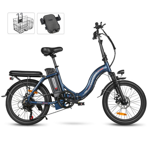 SAMEBIKE CY20 FT 350W Electric Bike - 350W Motor 36V13AH Battery 35KM Range Mechanical Disc Brakes - Dark Blue
