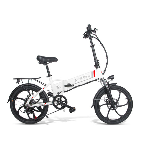 SAMEBIKE 20LVXD30 Electric Bike - 350W Motor 48V10AH Battery 40KM Range Mechanical Disc Brakes - White