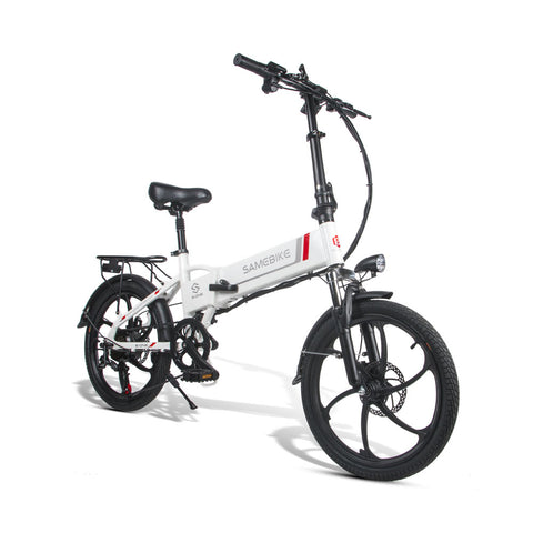SAMEBIKE 20LVXD30 Electric Bike - 350W Motor 48V10AH Battery 40KM Range Mechanical Disc Brakes - White
