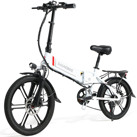 SAMEBIKE 20LVXD30-II Electric Bike - 350W Motor 48V10AH Battery 40KM Range Mechanical Disc Brakes - White