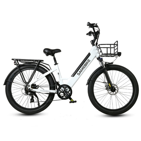 SAMEBIKE RS-A01 Electric Bike - 500W Motor 48V14AH Battery  50KM Range Mechanical Disc Brakes - White
