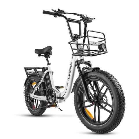 SAMEBIKE C05 Pro Electric Bike - 350W Motor 36V13Ah Battery 35KM Range Mechanical Disc Brakes - White