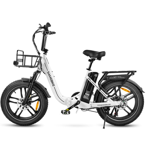 SAMEBIKE C05 Pro Electric Bike - 350W Motor 36V13Ah Battery 35KM Range Mechanical Disc Brakes - White