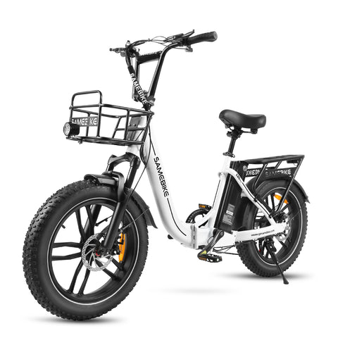 SAMEBIKE C05 Pro Electric Bike - 350W Motor 36V13Ah Battery 35KM Range Mechanical Disc Brakes - White
