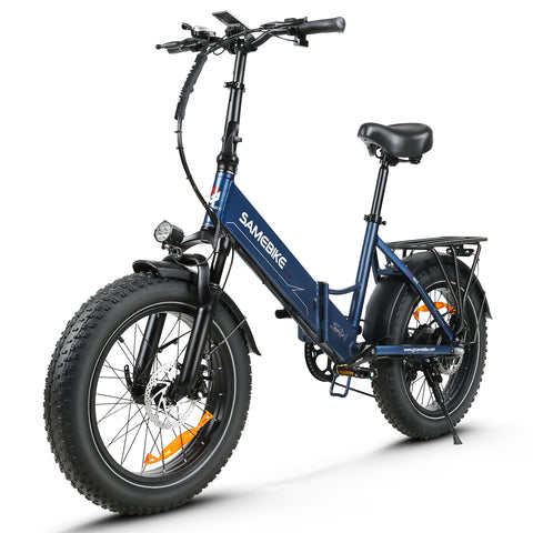 SAMEBIKE LOTDM200-II Electric Bike - 500W Motor 48V13AH Battery 40KM Range Mechanical Disc Brakes - Deep Blue