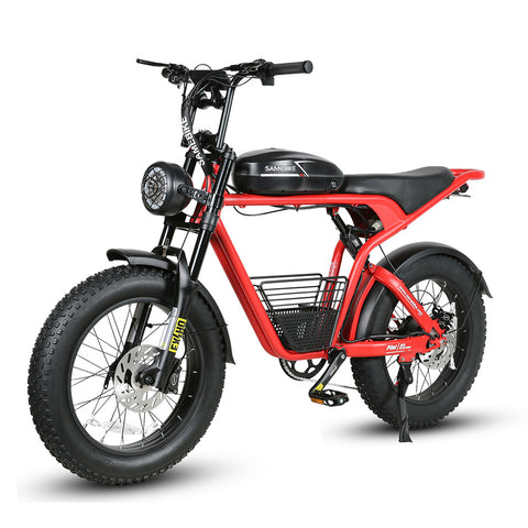 SAMEBIKE M20-I Electric Bike - 1200W Motor 48V18AH Battery 65KM Range Hydraulic Disc Brakes - Red