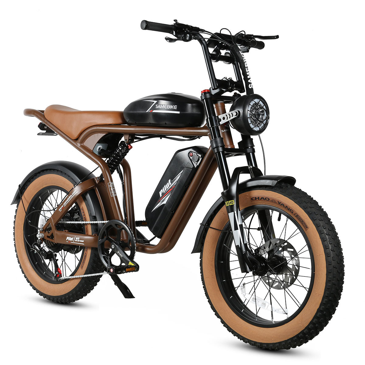 SAMEBIKE M20-II Electric Bike - 1200W Motor 48V18AH*2 Dual Battery 110KM Range Hydraulic Disc Brakes - Brown