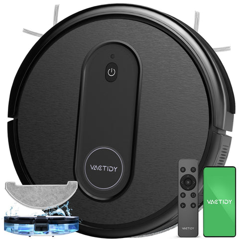 Vactidy T7 Robot Vacuum - 2800Pa Suction 2500mAh Battery 120 min Runtime 68dB Noise 250ML Dustbin - Black