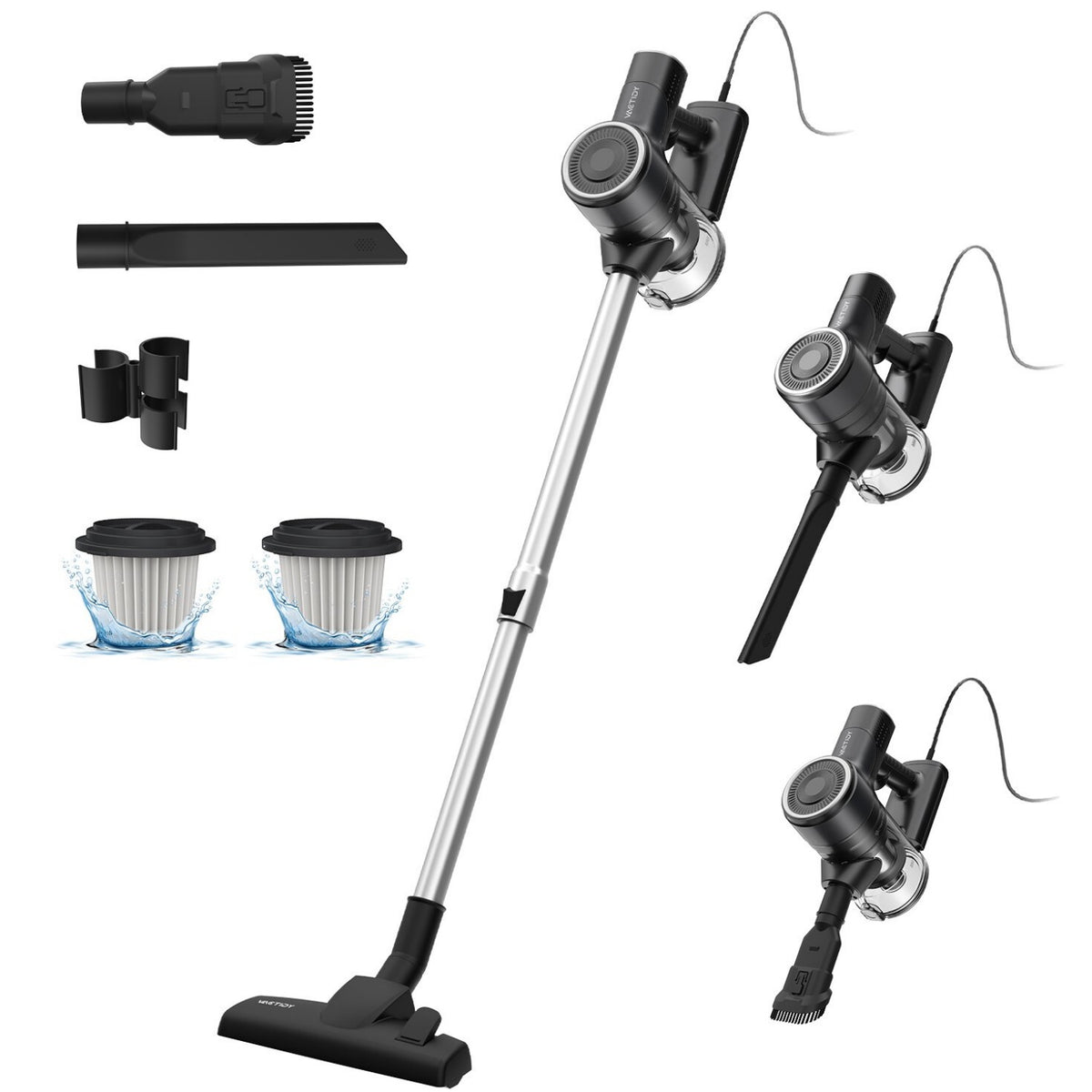 Vactidy C6 Handheld Vacuum - 600W Power 18kPa Suction HEPA Filter 800ML Dustbin - Black
