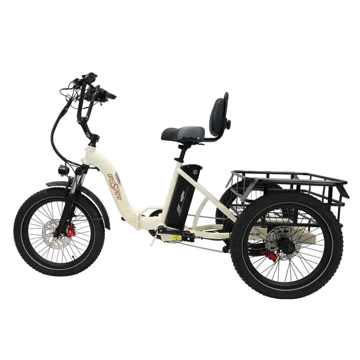ONESPORT OT30 Three-wheeled Electric Bike - 500W Motor 48V 13AH Battery 20 Inch Tires Hydraulic Brakes - Beige White