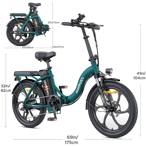 HillMiles MilePort 1 Electric Bike - 250W Motor 36V13Ah Battery 20 Inch Tires Mechanical Disc Brakes - Green