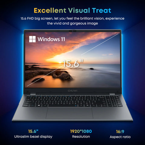 Laptop CHUWI Herobook Plus - Processor Intel CeleronN4020 15.6" Display Windows 11 Home 8GB+256GB 5000mAh Battery - Grey