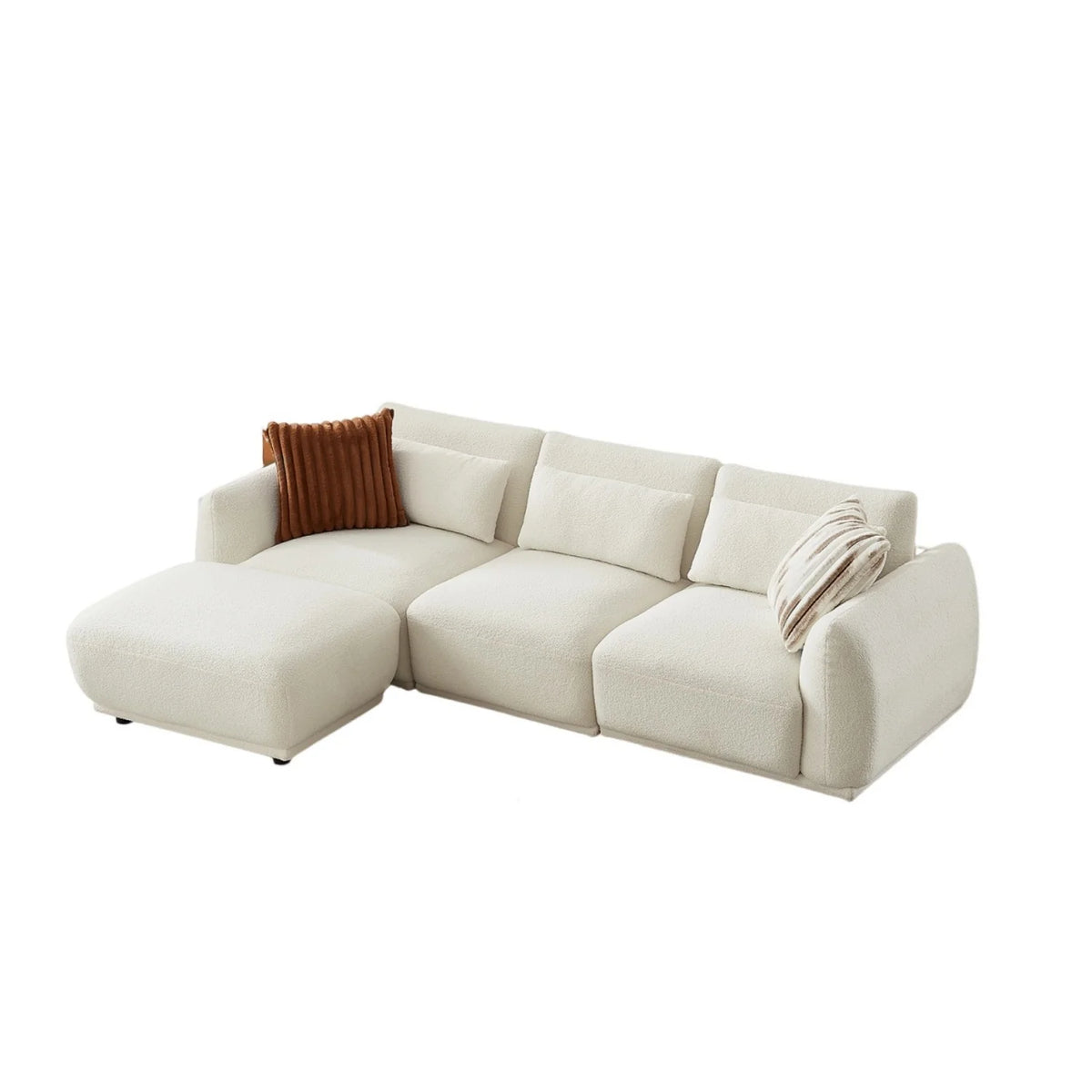 YHL Voyura10-BEIGEWHITEM odern Style Teddy Fabric Recliner Sofa - Sinuous Springs Seat - Overall L-Shaped - Off-White