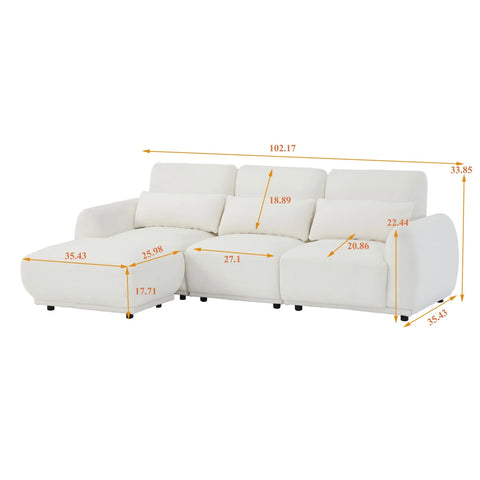 YHL Voyura10-BEIGEWHITEM odern Style Teddy Fabric Recliner Sofa - Sinuous Springs Seat - Overall L-Shaped - Off-White