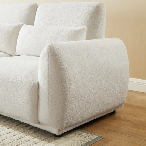 YHL Voyura10-BEIGEWHITEM odern Style Teddy Fabric Recliner Sofa - Sinuous Springs Seat - Overall L-Shaped - Off-White