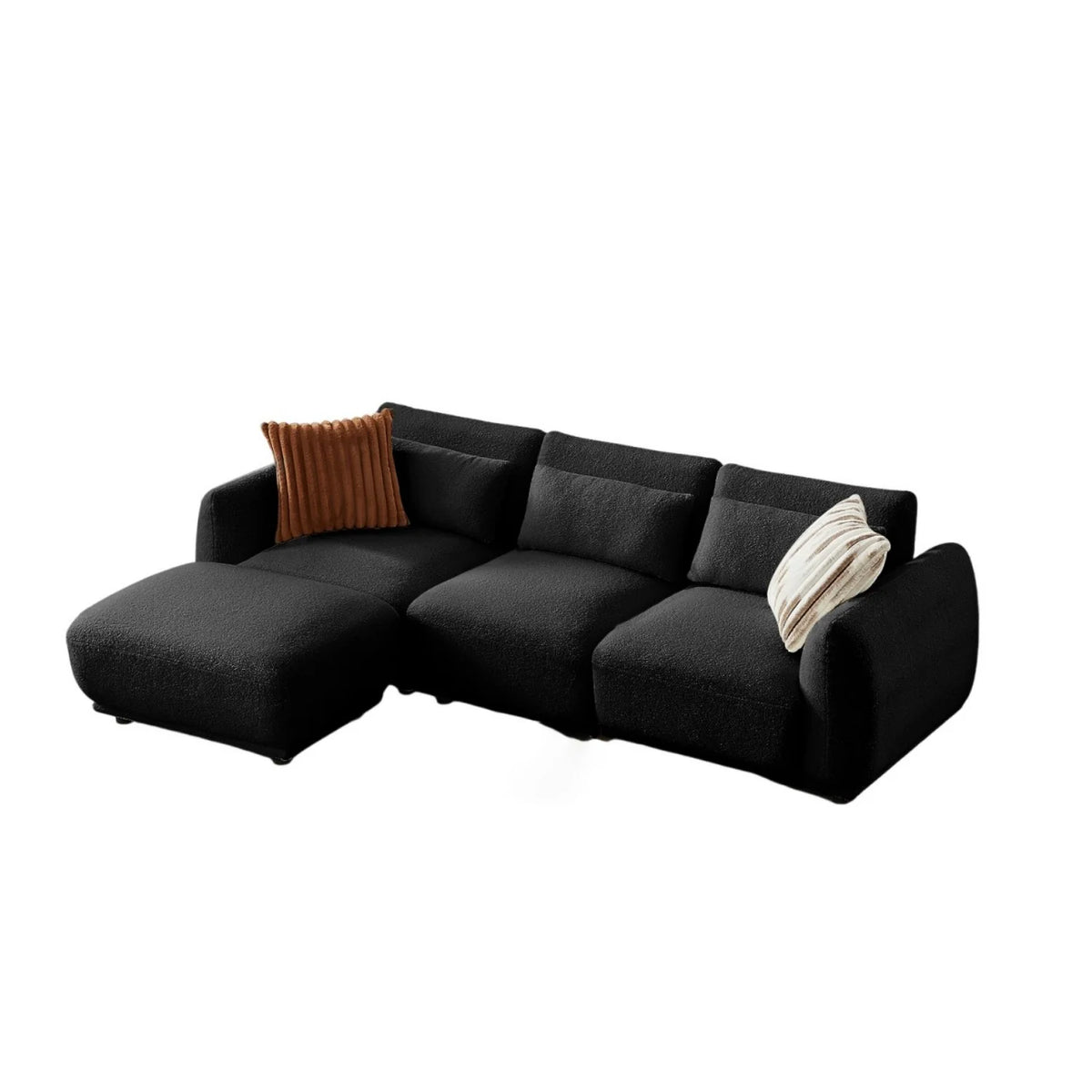 YHL Voyura 10-BLACK Modern Style Teddy Fabric Recliner Sofa - Upholstered Back - Foam Cushion - Black