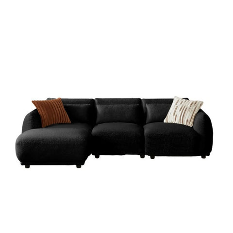 YHL Voyura 10-BLACK Modern Style Teddy Fabric Recliner Sofa - Upholstered Back - Foam Cushion - Black