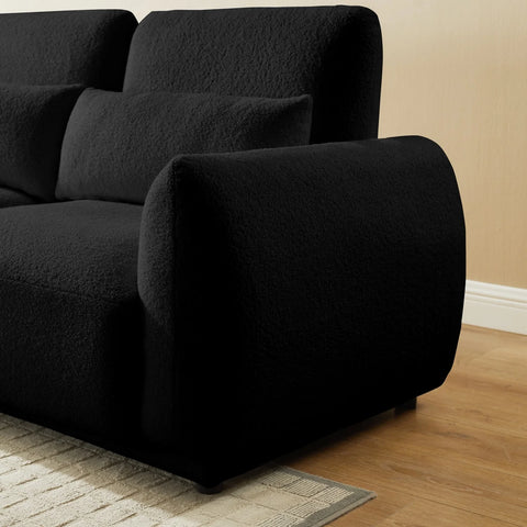 YHL Voyura 10-BLACK Modern Style Teddy Fabric Recliner Sofa - Upholstered Back - Foam Cushion - Black