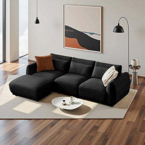 YHL Voyura 10-BLACK Modern Style Teddy Fabric Recliner Sofa - Upholstered Back - Foam Cushion - Black