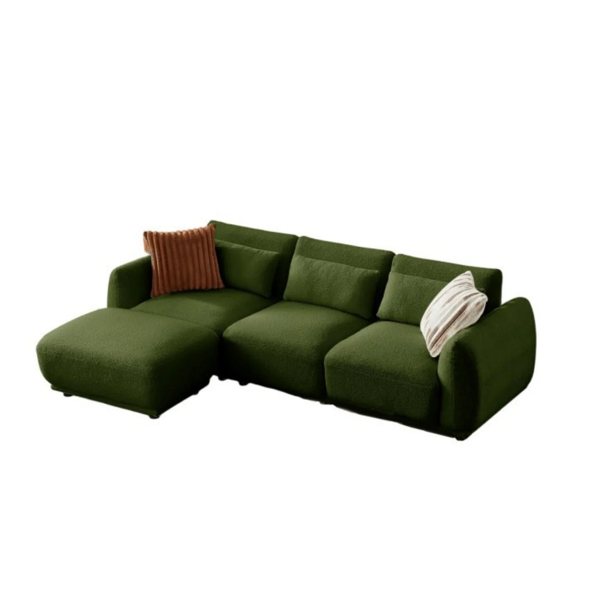 YHL Voyura 10-DARKGREEN Lounge Sofa Modern Style Teddy Fabric - Design Convertible - Curved Seat - Dark Green