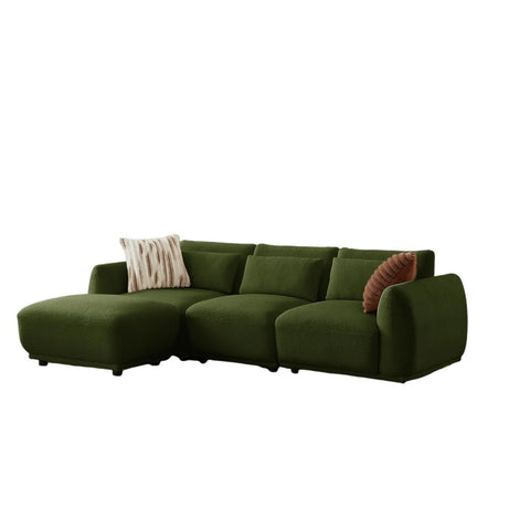 YHL Voyura 10-DARKGREEN Lounge Sofa Modern Style Teddy Fabric - Design Convertible - Curved Seat - Dark Green