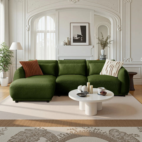 YHL Voyura 10-DARKGREEN Lounge Sofa Modern Style Teddy Fabric - Design Convertible - Curved Seat - Dark Green