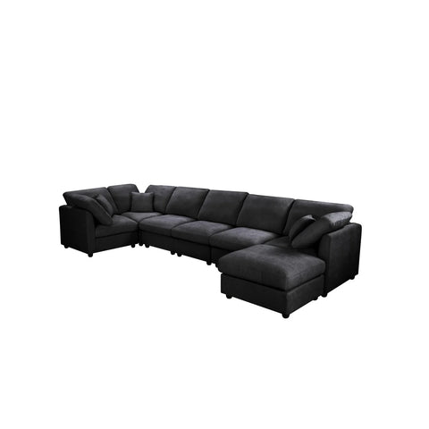 YHL Voyura 2213-BLACK Modern Comfortable Versatile Chenille Recliner Sofa - 6 Seating Capacity - Square Arms - Black
